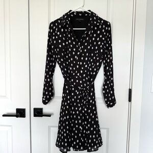 Banana Republic Black and White Polka Dot Long Sleeve Shirt Dress with Belt